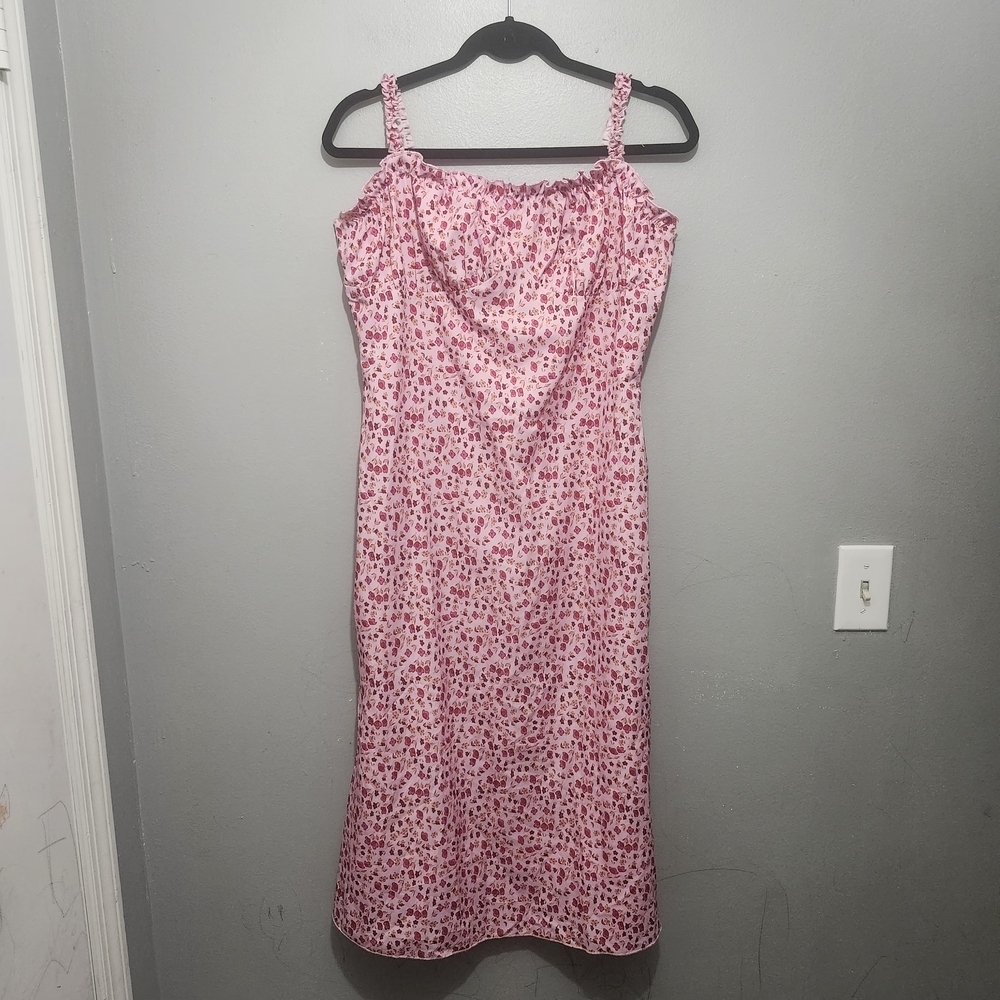 RIHOAS Pink Floral Midi Dress Size Large Milkmaid Babydoll Fairy Spring
